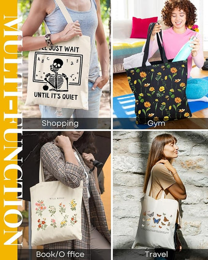 AUSVKAI Canvas Tote Bag Aesthetic for Women, Cute Reusable Cloth Cotton Bags for College Shopping Beach Grocery Trendy Gifts