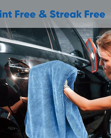 HOMEXCEL Professional Car Drying Towel (36"x 24") with Twisted-Loop Technology, 1200GSM for a Streak-Free Finish – Microfiber Towels for Cars, Trucks, SUVs, RVs and Motorcycles, Blue