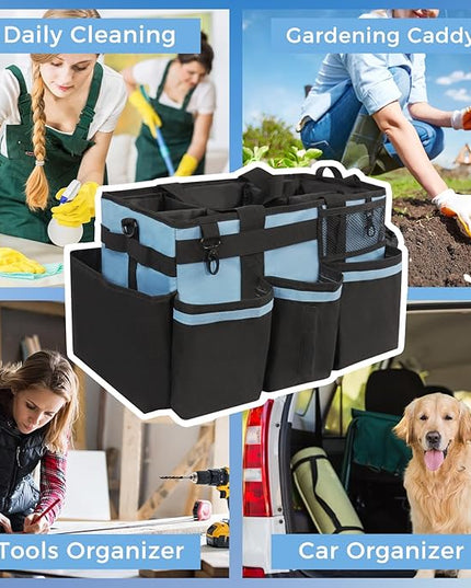 Wearable Cleaning Caddy, Cleaning Caddy Supplies Organizer with Handle & Shoulder Straps for Housekeepers, Under Sink & Car Cleaning Tool Organizers Bag with 4 Foldable Divider (Blue)