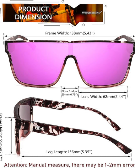 FEISEDY Sunglasses for Women Men, Fashion Mirrored Single Lens, Driving Beach Sunnies UV400 Shades B2996