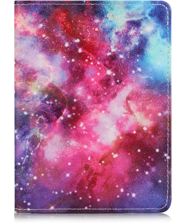 Passport Holder Cover Case PU Leather RFID Blocking Card Pockets Holder Cute Luggage Magnetic Wallet Case for Women Men, Colorful Galaxy