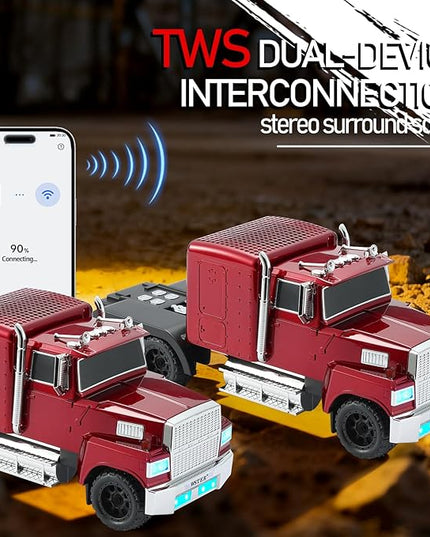 American Truck Bluetooth Speaker with HD Sound, TWS Pairing, LED Party Light, Operation Panel, Built-in Mic, Portable Car Model Speaker for Parties, Beach, Outdoor Activities (RED)