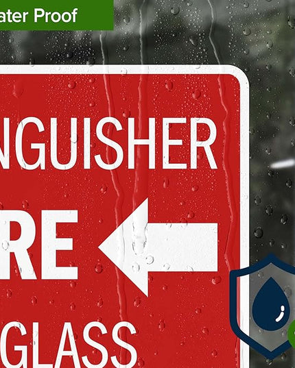 Fire Extinguisher Here Break Glass Sign, 10x7 Inches, 4 Mil Vinyl Decal Stickers Weather Resistant, Made in USA by My Sign Center
