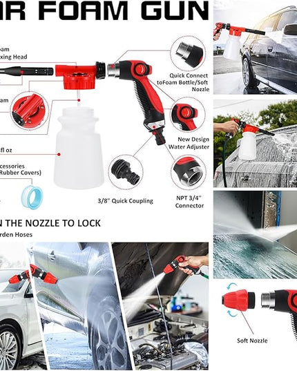 AUTODECO 40Pcs Car Wash Detailing Kit Cleaning Kits with Foam Gun Sprayer Vacuum with Long Cord Drill Brush Large Wash Mitt Towels Complete Interior Exterior Car Washing Supply Set Black