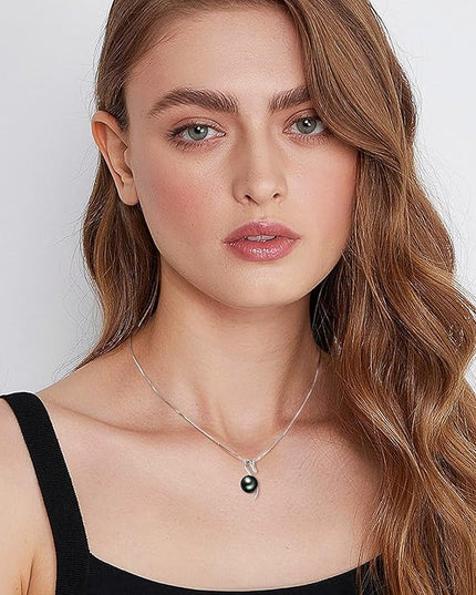 Tahitian Black Pearl Necklaces for Women, Sterling Silver Single Pearl Pendant Necklace Birthday Anniversary Jewelry Gifts for Wife Mom