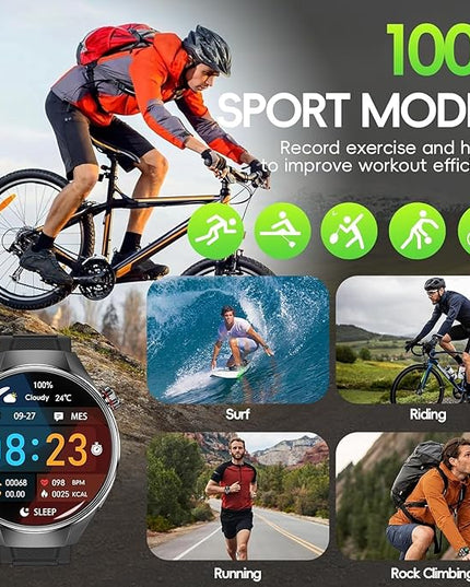 Military Grade Tactical Smart Watch for Men,1.75" Large Crystal Clear HD AMOLED Touchscreen Smartwatches for Android iOS,Fitness Tracker with 110+Sport Modes/Heart Rate/Sleep Monitor (Black)