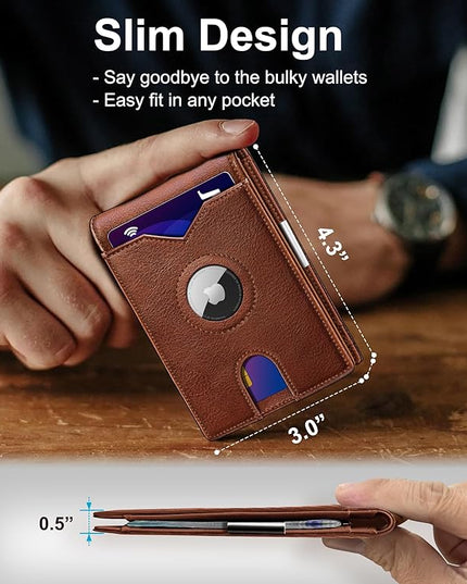 miyozi Airtag Wallet for Men,with Money Clip 11 Cards Slim Front Pocket Leather RFID Blocking Wallet with Gift Box