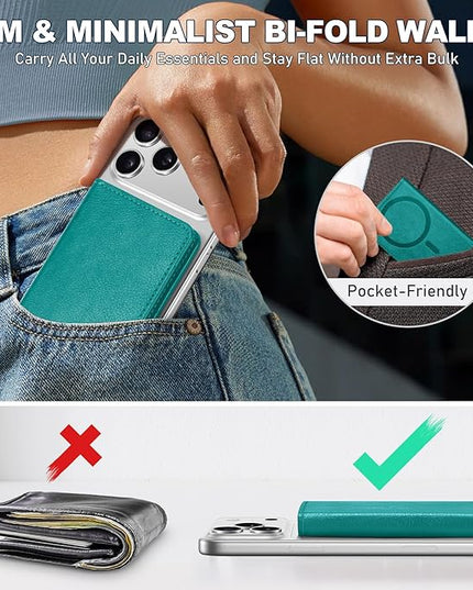 TUCCH for Magsafe Card Holder with Clear ID Window, Fit 6 Cards, RFID Blocking PU Leather Men Women Magnetic Phone Wallet for iPhone 17/16/15/14/13/12/Plus/Air/Pro/Pro Max Series, Cyan
