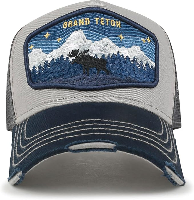 ililily Premium Howels Embroidery Vintage Baseball Cap Distressed Trucker Hat