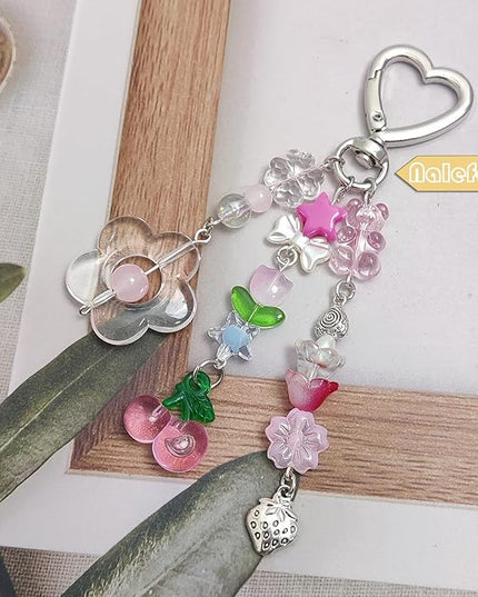 Keychain Bag Accessories Cute Cherry Strawberry Flower Keychains Accessories Decor for Keys Bags Purses Gift
