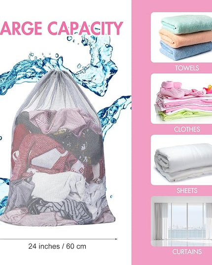 Berlune 30 Pack Large Mesh Laundry Bags, 24 x 36 Inch Bulk Wash Set with Drawstring for Commercial Use, Dorms, Vacation Rentals, Laundromats, Apartments & Facilities(Gray)