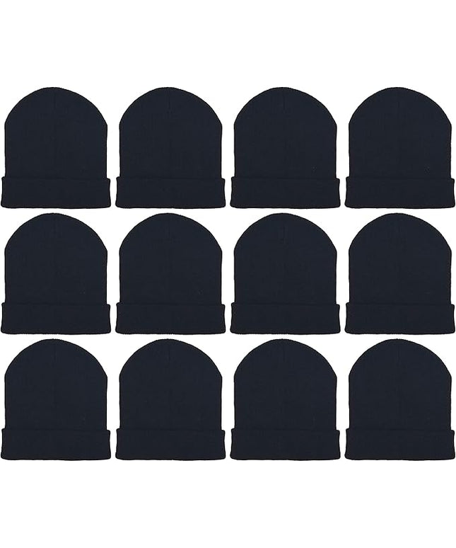 12 Pack Winter Beanie Hats for Men Women, Warm Cozy Knitted Cuffed Skull Cap, Wholesale
