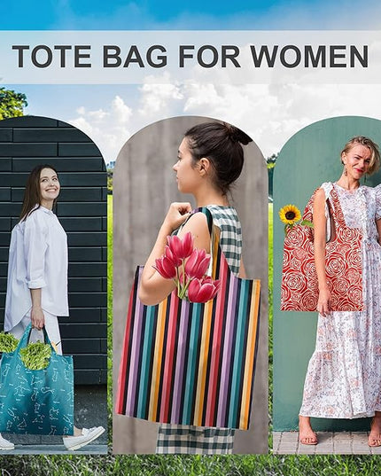 BeeGreen Large Tote Bag 6 Pack Reusable Grocery Bags Foldable - Bulk Machine Washable Ripstop Polyester Fabrics Grocery Bag - Reusable Shopping Bags for Women Travel Storage (Geometry Design)