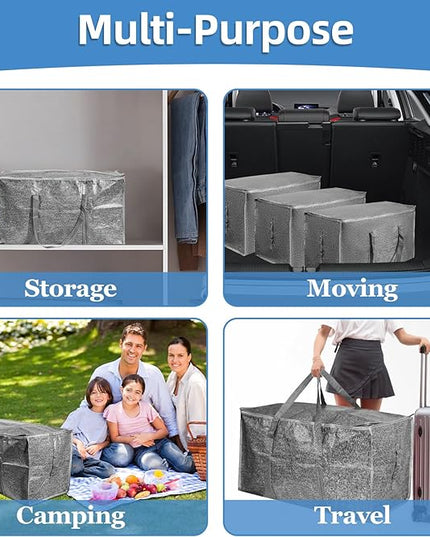 6 Pack-Extra Large Heavy Duty Moving Bags - Waterproof Storage Totes with Handles & Zippers, Foldable for College Dorm, Storage (Gray)
