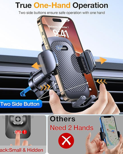 Romuto Phone Holders for Your Car Phone Holder Mount【Super Suction】Cell Phone Mount for Car Accessories for Women Men Windshield/Vent/Dashboard Pad Mount Truck Stand GPS Dash Holder for iPhone Samsung