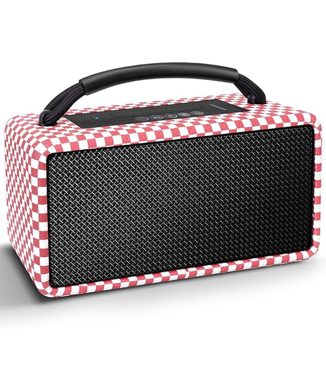 DINDIN Portable Bluetooth Speaker： 80W (Peak), 20H Playtime, Wireless Big Wood Boombox with Deep Bass, Subwoofer, TWS, Large, Loud Speaker for Party, Outdoor, Backyard, Beach, Home,Gift（Pink+White）