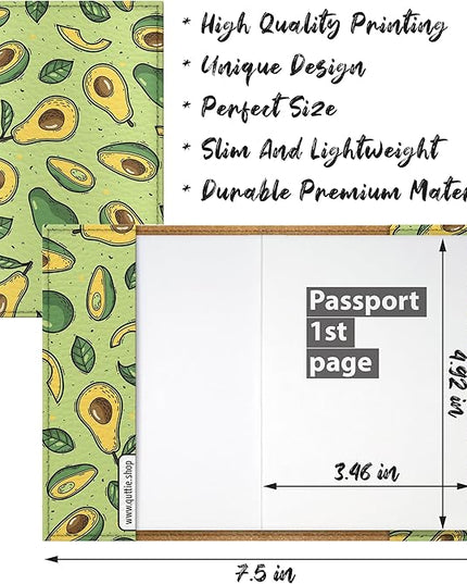 Passport Cover for Kids, Women and Men, Cute Travel Passport Holder (Avocado Pattern)