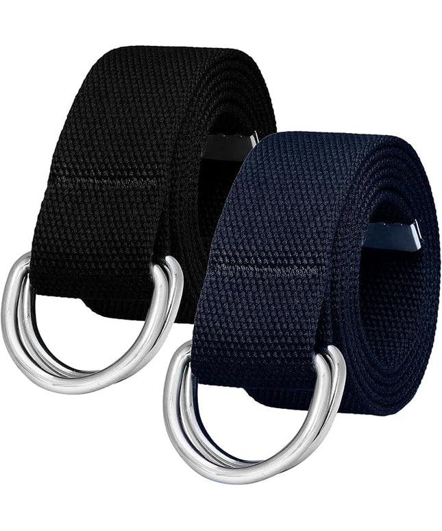 Falari Canvas Web Belt Metal Double D Ring Buckle for Men Women Casual Cloth Military Style Belt 1 1/2" Wide