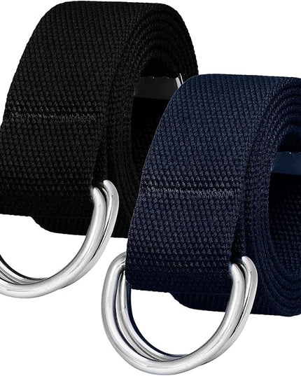 Falari Canvas Web Belt Metal Double D Ring Buckle for Men Women Casual Cloth Military Style Belt 1 1/2" Wide