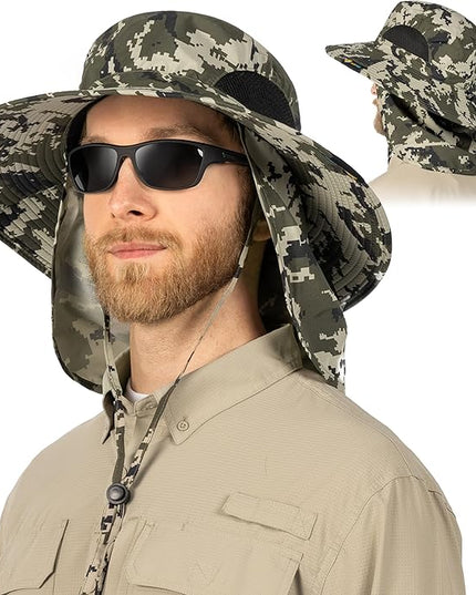 SUN CUBE Wide Brim Sun Hat Men Women, Fishing Hats Sun UV Protection, Mens Hiking Bucket Hat Safari Beach Boonie, UPF 50+