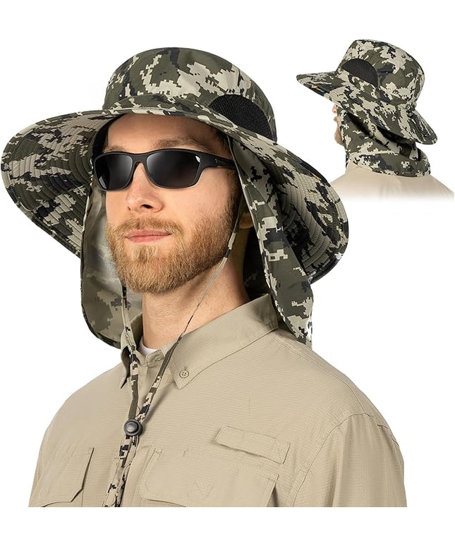 SUN CUBE Wide Brim Sun Hat Men Women, Fishing Hats Sun UV Protection, Mens Hiking Bucket Hat Safari Beach Boonie, UPF 50+