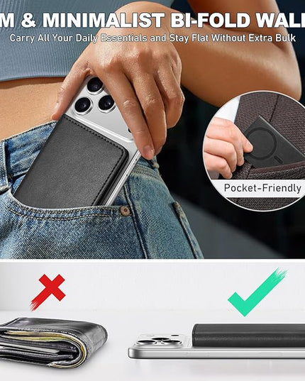TUCCH for Magsafe Wallet with 6 Card Holders, RFID Blocking [Clear ID Window] PU Leather Men Women Folio Magnetic Phone Wallet for iPhone 17/16/15/14/13/12/Plus/Air/Pro/Pro Max Series, Black
