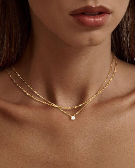 Tewiky Dainty 14k Gold Plated/Silver Cubic Zirconia Necklaces for Women, Simple CZ Jewelry Necklaces Trendy Gifts