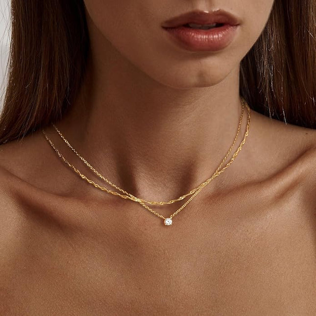 Tewiky Dainty 14k Gold Plated/Silver Cubic Zirconia Necklaces for Women, Simple CZ Jewelry Necklaces Trendy Gifts