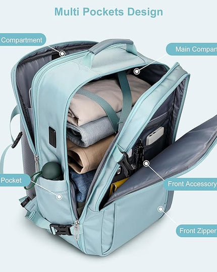 PIJUSHI Travel Backpack for Women Expandable Carry on Luggage Backpack Airline Approved Personal Item Laptop Bag(PE034 Blue)