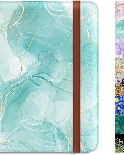 Rimilak Passport Holder, RFID Blocking Passport Cover Wallet Travel Essentials, Leather Travel Air Ticket Documents Organizer Protector for Women and Men, Green Marble