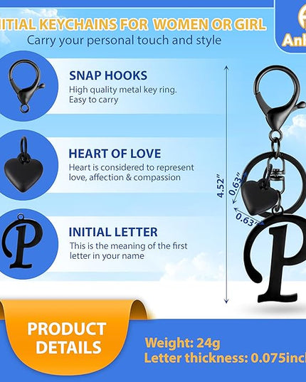 A-Z Heart Initial Letter Keychain, Stainless Steel Alphabet Charm for Handbags, Gift for Women and Girls