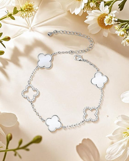Clover Bracelet for Women 18k Gold Plated Silver Lucky Four Leaf Link Chain Bracelets Charm Trendy Jewelry Gifts for Women