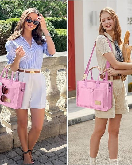 Canvas Tote Bag for Women Crossbody Work Purse with Pockets Top Handle Handbag Satchel Bags for Travel Nurse Teacher
