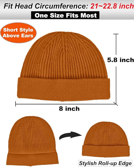 vidsel Thin Wool Fisherman Beanie for Men Women, Short Knit Cuff Trawler Watch Hats