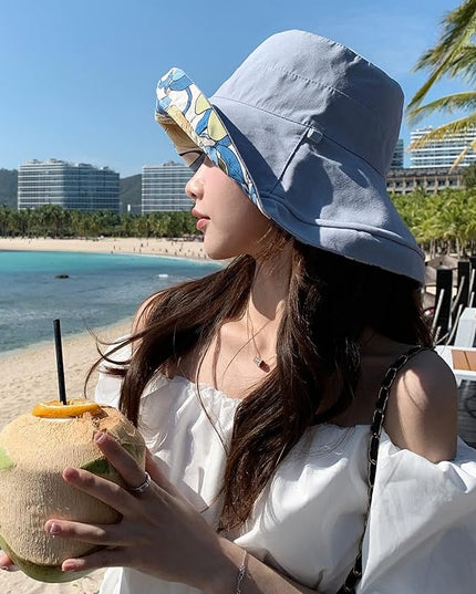HUAMULAN Women Summer Sun Hat Wide Brim Wired Edge Floral Beach Bucket Hats Reversible Foldable Travel UV Protection Lady Hat