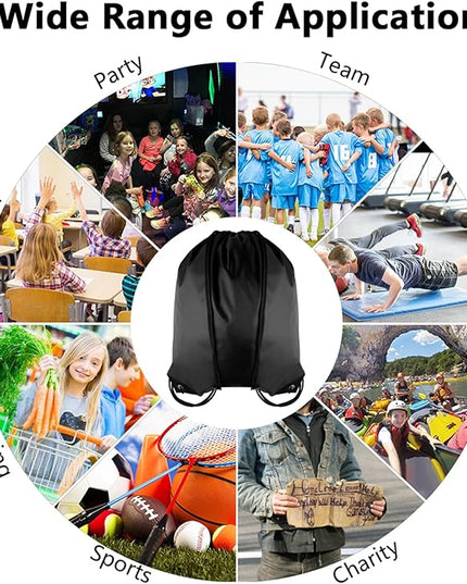 GoodtoU Drawstring Bags, Drawstring Backpack Nylon Backpack Draw String Bags Pack Bulk Cinch Sack Drawstring Gym Bag Drawstring Backpack for Sport, Traveling, Team (Black, 48Pcs)