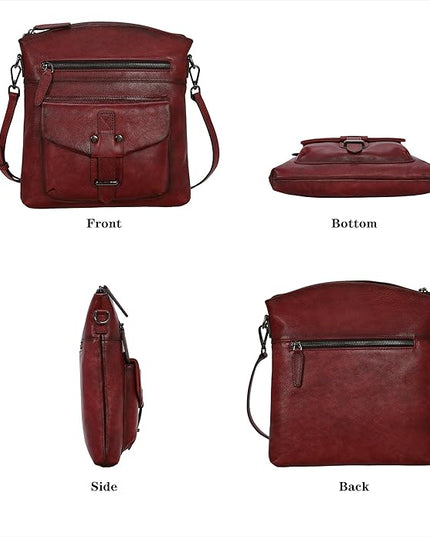 HESHE Leather Crossbody Bags for Women Satchel Purses Shoulder Purses and Handbags Cross Body Bag with Multi Pockets