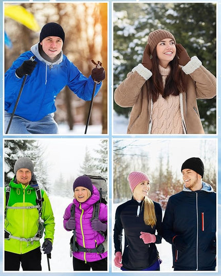 Chicingyou Winter Hats and Gloves Beanies Set Bulk Adults Women Men Unisex Knit Beanie Thermal Gloves for Homeless Gifts