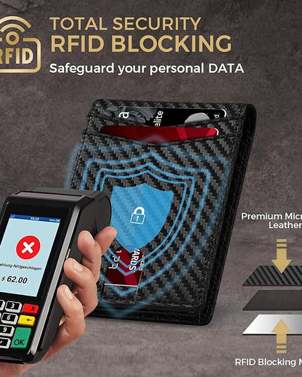 RUNBOX Wallet for Men Bifold RFID Blocking Wallets with 2 ID Window 14 Card Holders 1 cash pocket 1 Gift Box