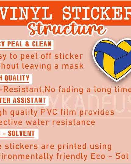 (3Pcs) Volleyball Stickers Volleyball Heart Vinyl Decals for Waterproof Sticker Water Bottle, Tumbler, Laptop, Phone Case, Posters, Scrapbook, Players, Coach, 3" x 2.8"