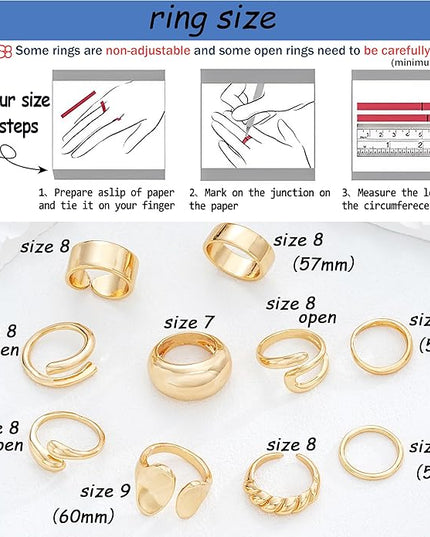 ÌF ME 10 PCS Gold Rings Set for Women Non Tarnish, 18K Gold Plated Chunky Stackable Rings, Statement Stacking Womens Ring Pack