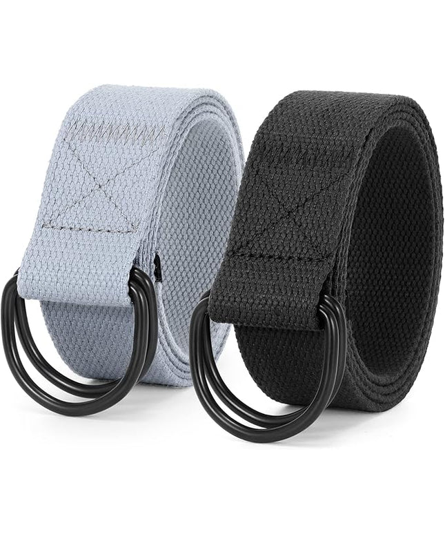 JASGOOD Men Canvas Belt Web Fabric Casual Belt with Black Double D-ring 1 1/2" Wide Set of 2