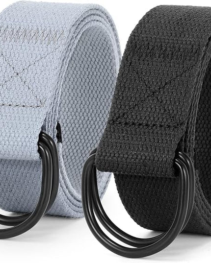 JASGOOD Men Canvas Belt Web Fabric Casual Belt with Black Double D-ring 1 1/2" Wide Set of 2