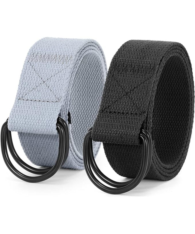 JASGOOD Men Canvas Belt Web Fabric Casual Belt with Black Double D-ring 1 1/2" Wide Set of 2