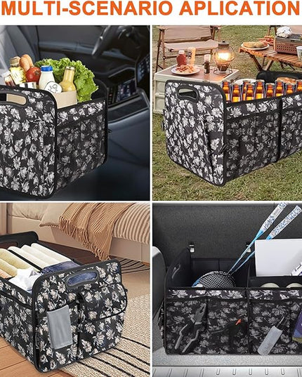 Trunk Organizer, Collapsible Trunk Organizers and Storage, Car Accessories for Women and Men, Multi-Compartment Trunk Storage Organizer for SUV, Car, Mini-Van - Floral