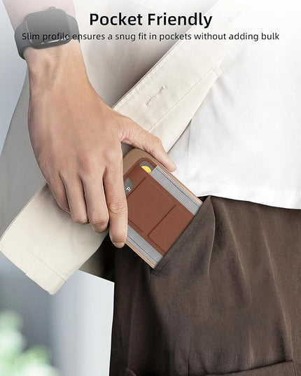 Magsafe Wallet with Angle Adjustable Stand, Magnetic Card Holder for iPhone 16/15/14/13/12 Series (Not for iPhone Mini), 1 Slot, 6 Cards, Brown