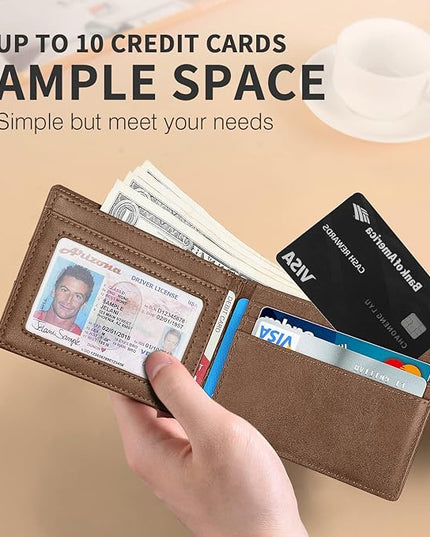 RUNBOX Wallet for Men Slim Leather Bifold RFID Blocking Minimalist Front Pocket Design with Gift Box