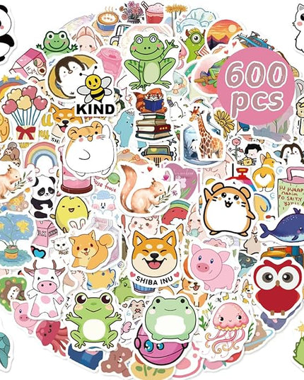600 Pcs Cute Stickers Bulk for Kids Girls Teens Adults,Waterproof Cute Animal Stickers Pack for Water Bottles Laptop Phone,Teacher Prizes Sticker for Kids Classroom School