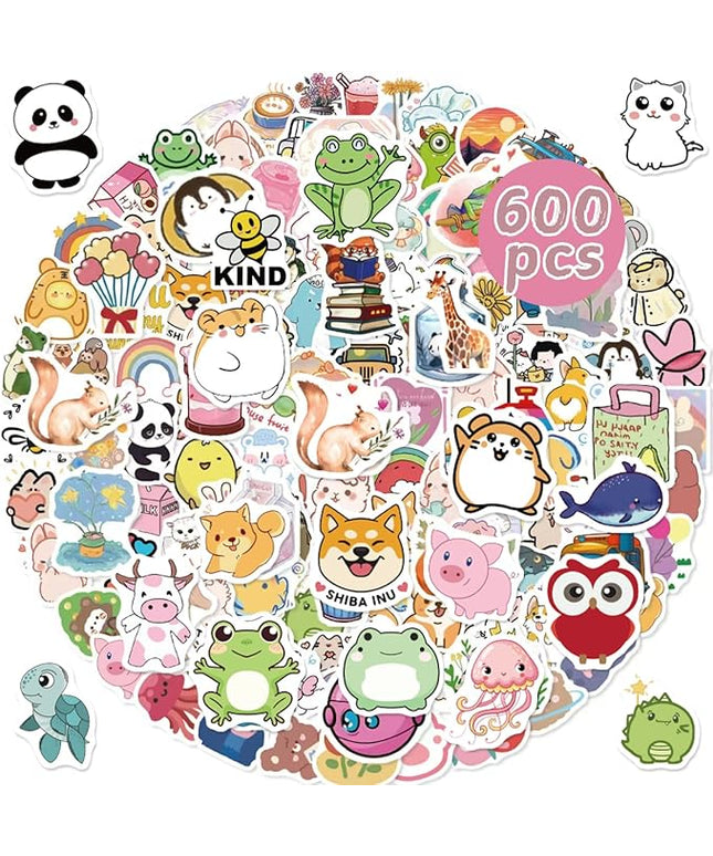 600 Pcs Cute Stickers Bulk for Kids Girls Teens Adults,Waterproof Cute Animal Stickers Pack for Water Bottles Laptop Phone,Teacher Prizes Sticker for Kids Classroom School