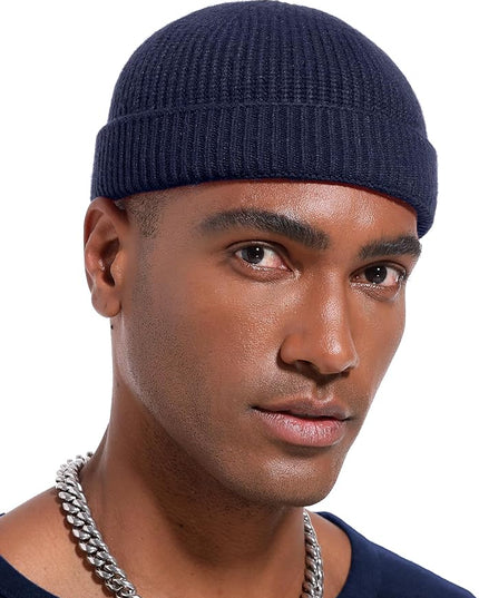 vidsel Thin Wool Fisherman Beanie Hat for Men Women Fall Winter,Short Knit Cuffed Fashion Trawler Skull Cap,Watch Cap